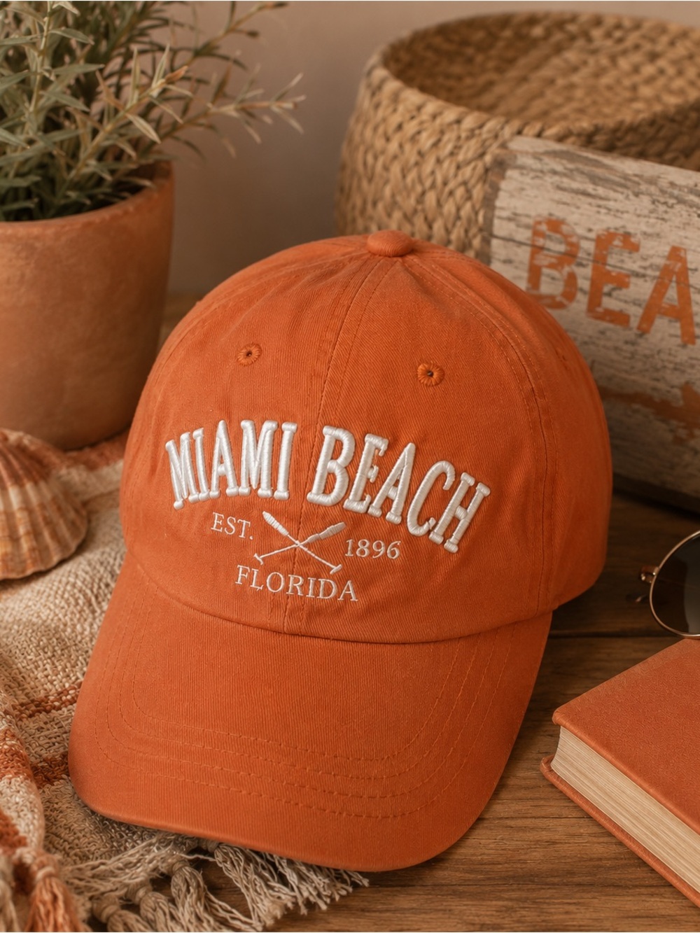 Sunkisskap Miami Beach Cap Embroidered Orange Adjustable Hat